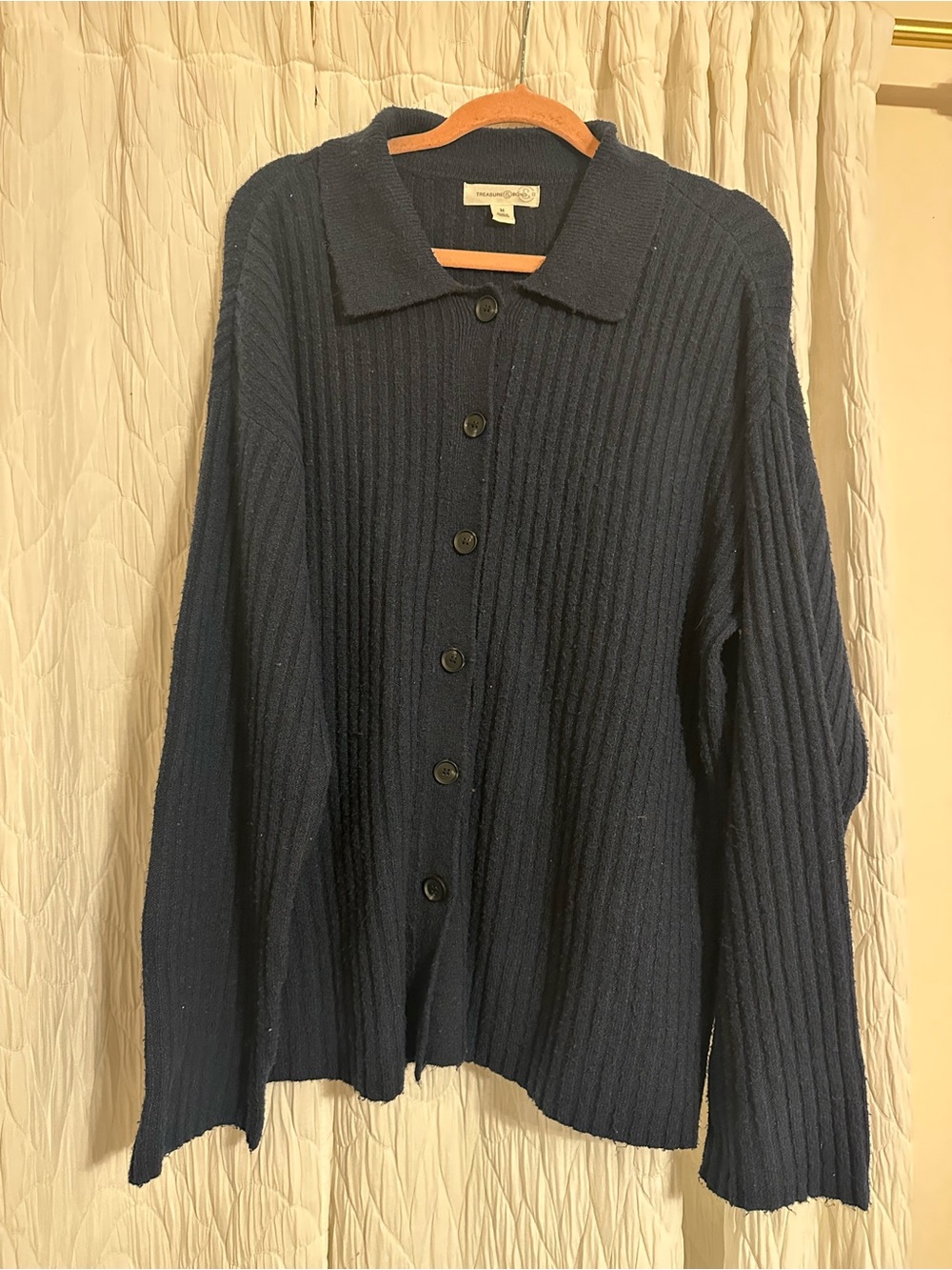 Treasure & Bond Navy Ribbed Button-Up Cardigan Sweater